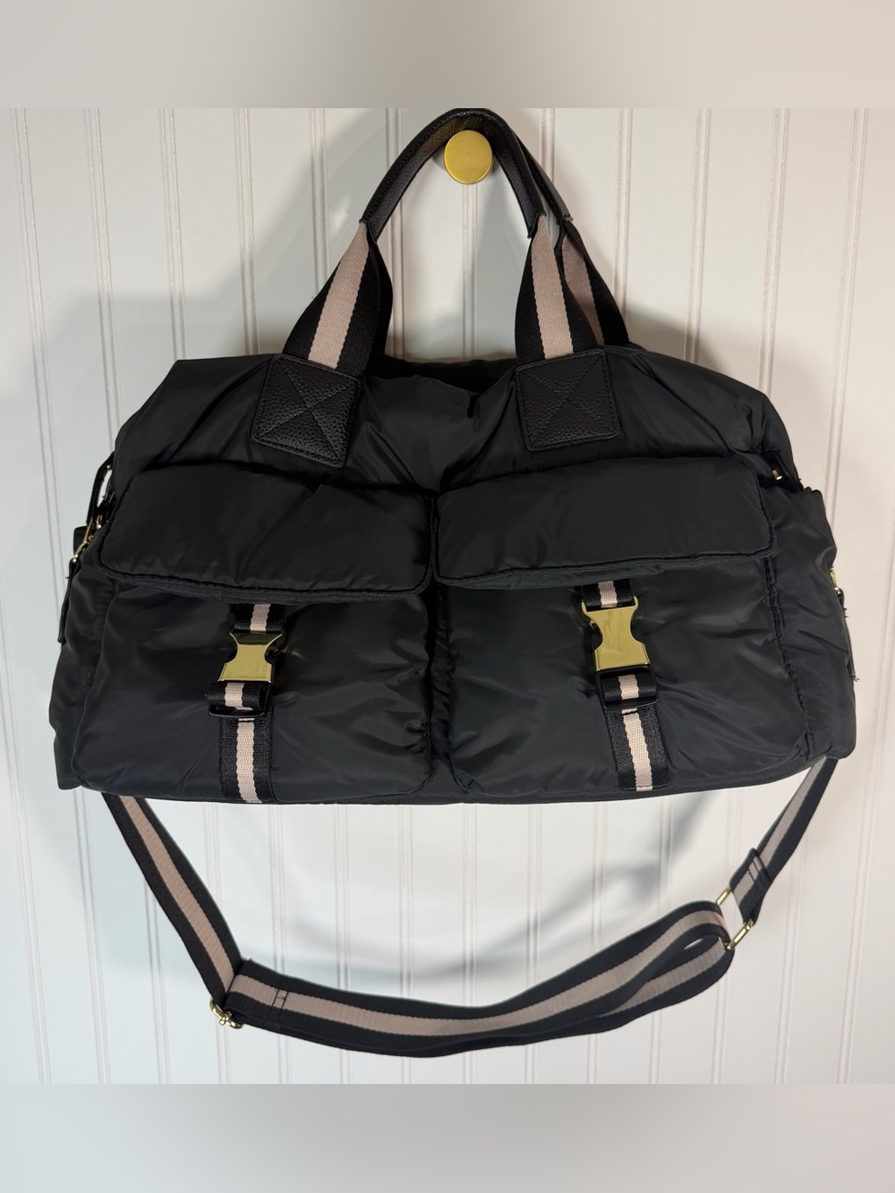 Tommy Bahama Black Quilted Nylon Pepper Weekender Traveler Bag